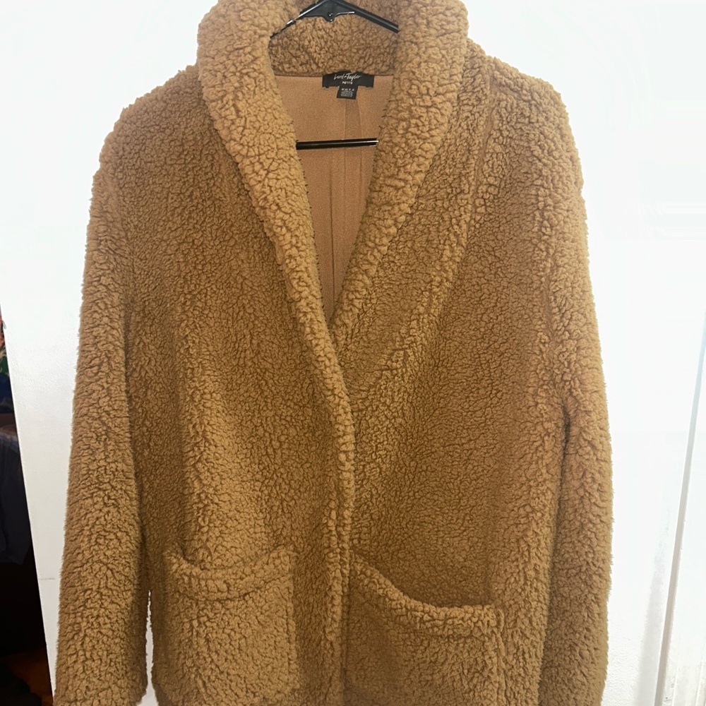 Lord & Taylor Women's Large Petite Teddy Bear Sherpa Brown Jacket Super Soft‎